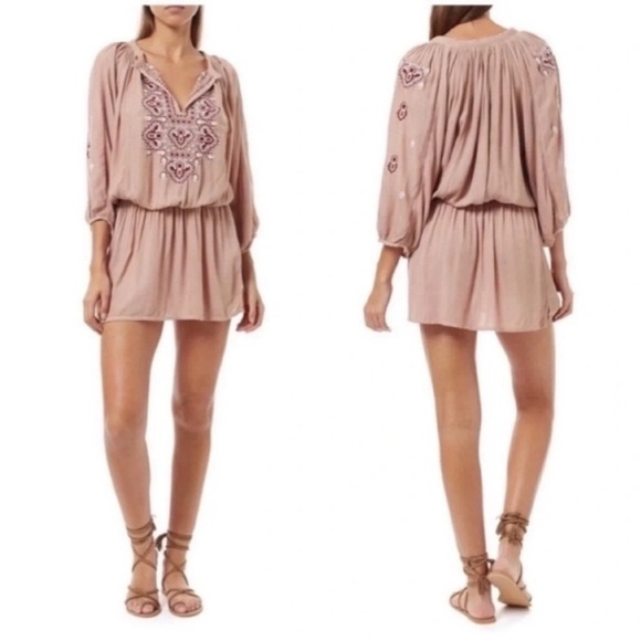 Melissa Odabash Nadja Embroidered Kaftan Mini Dress - Picture 2 of 6